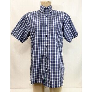 Men’s Ben Sherman Shirt S Small 42” Short Sleeve Blue White Plaid Collar Pocket